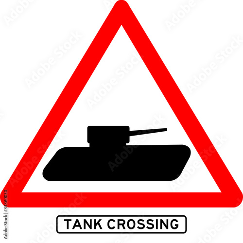 Tank crossing sign isolated