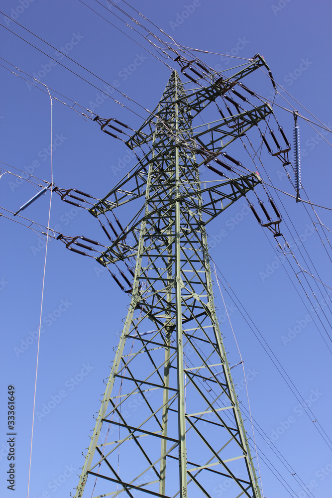 Power line pylon with electrical equipment Power line pylon with electrical equipment