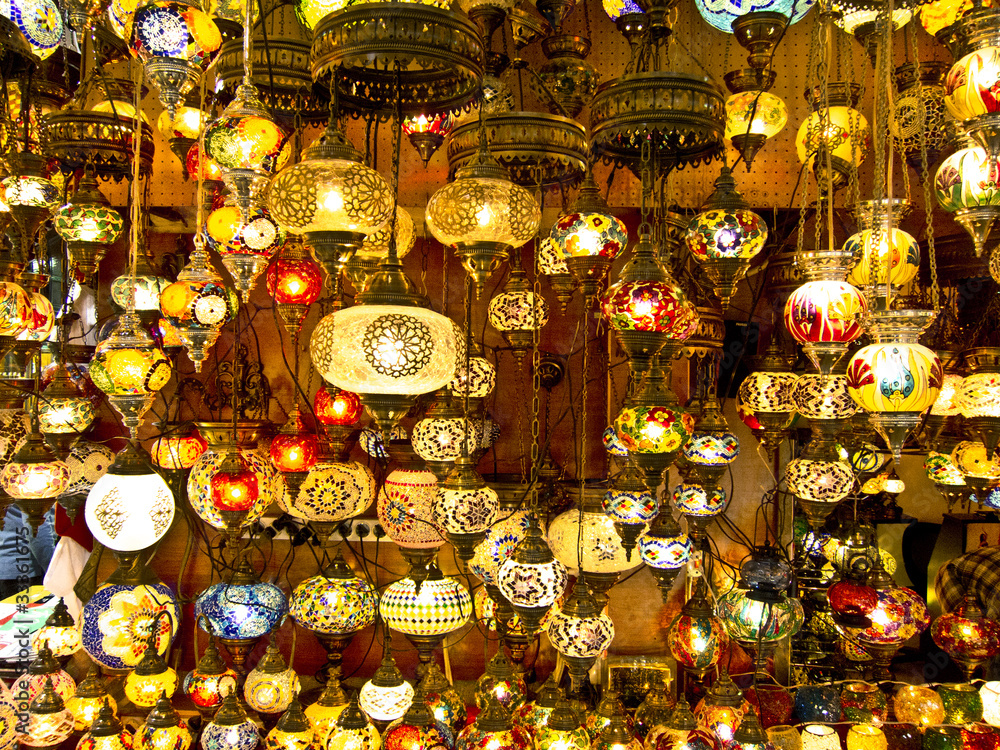 turkish lamps at the bazaar in istanbul