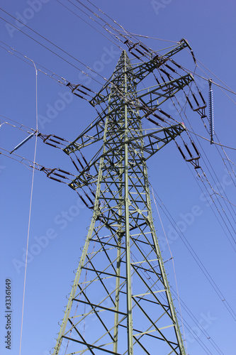 Power line pylon with electrical equipment