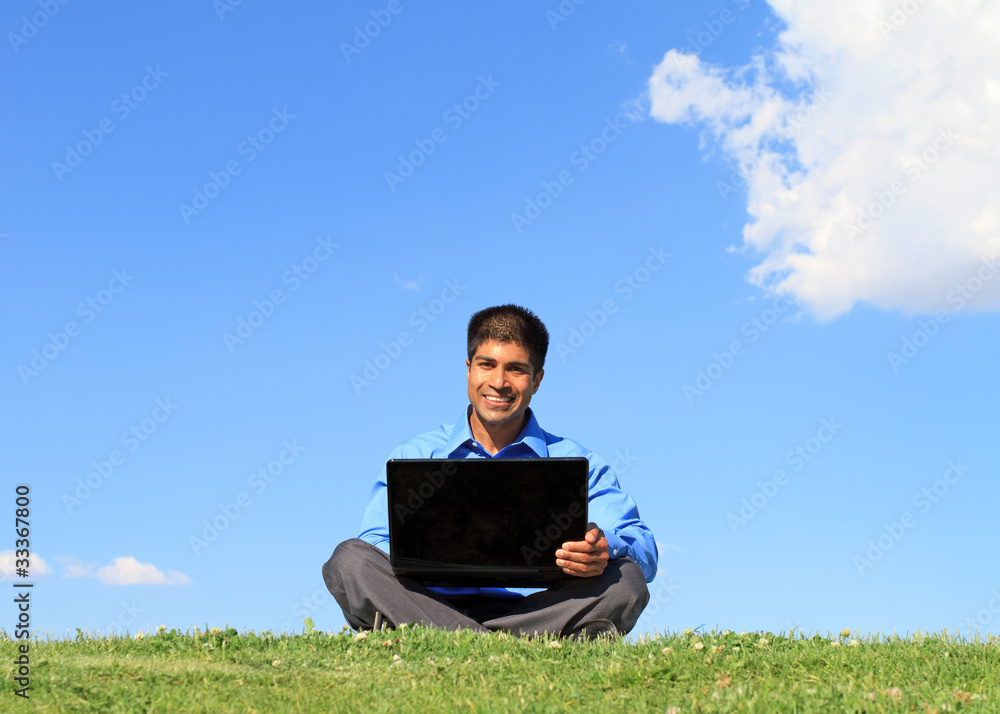 businessman with laptop at the park businessman with laptop at the park