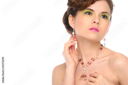 Woman with jewelry from natural stones