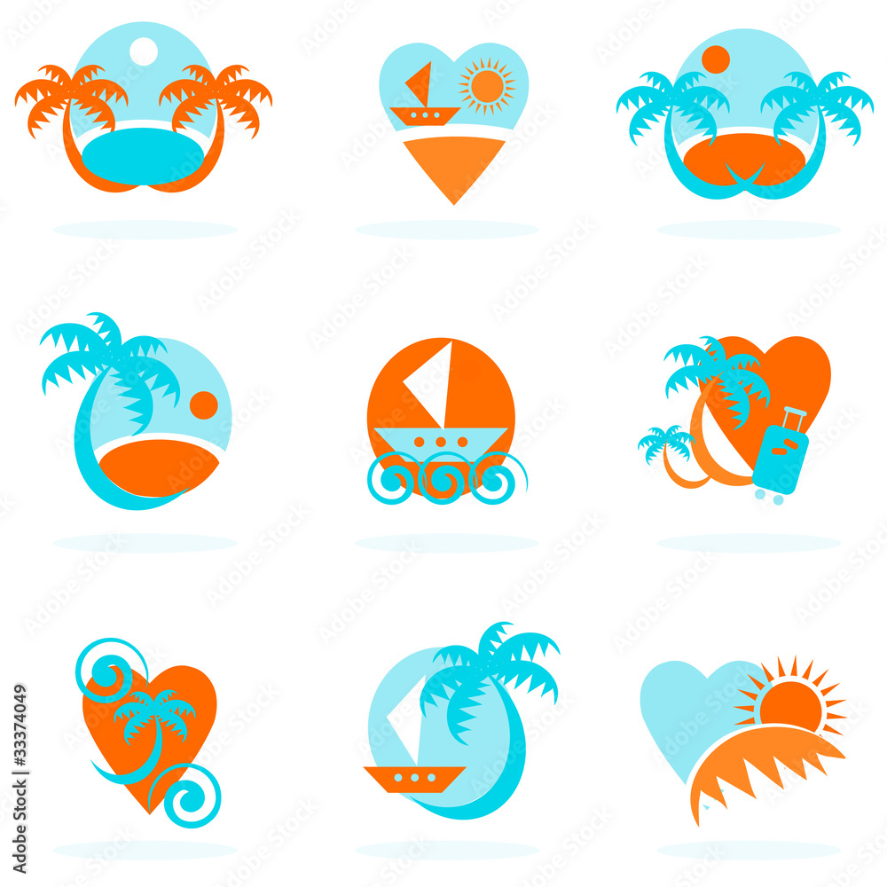 travel icons collection - vacation emblems and symbols