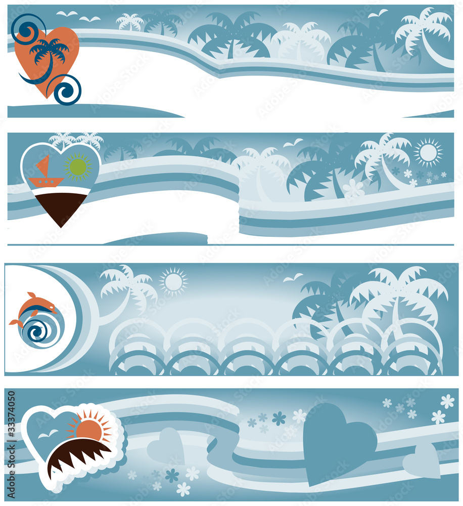 summer beach collection of travel banners