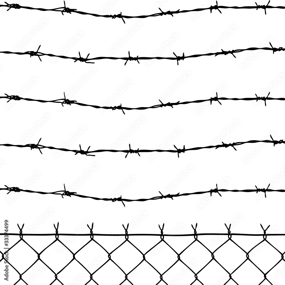 vector of wired fence with five barbed wires vector of wired fence with five barbed wires