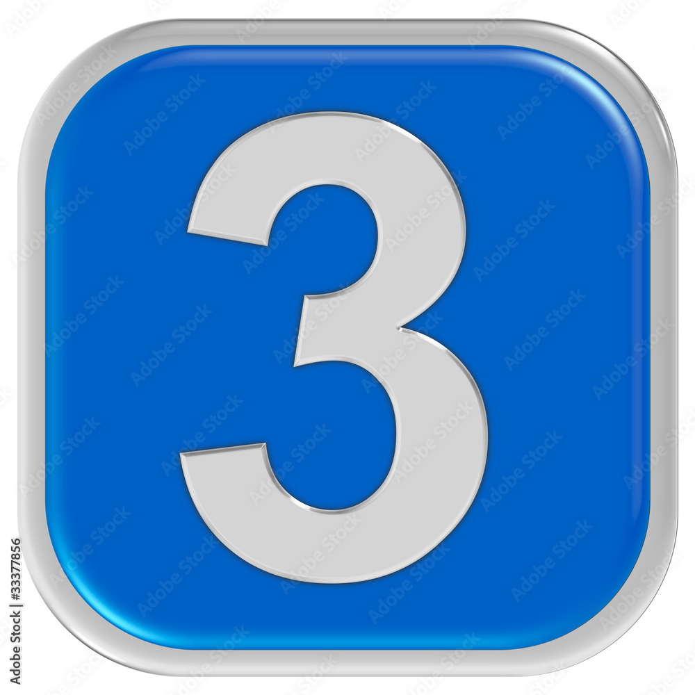 Button blau Ecken rund rand ZAHL 3