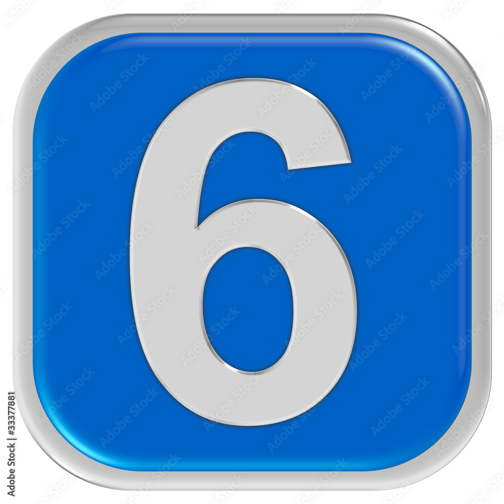 Button blau Ecken rund Rand ZAHL 6 Button blau Ecken rund Rand ZAHL 6