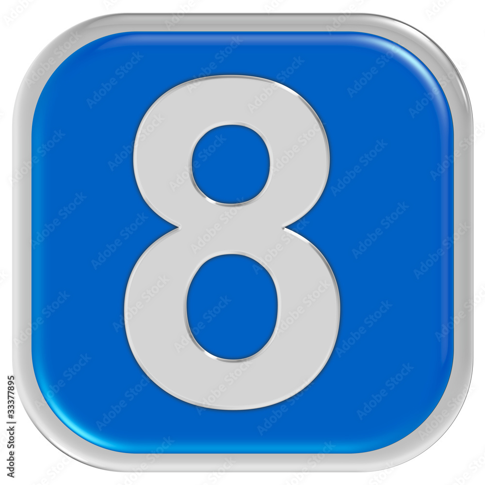 Button blau Ecken rund Rand ZAHL 8 Button blau Ecken rund Rand ZAHL 8