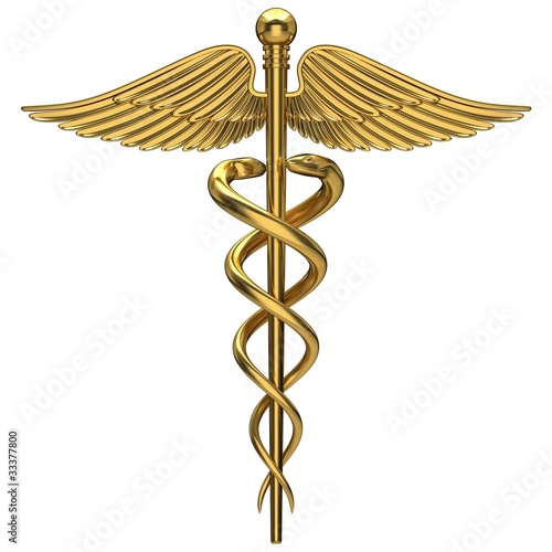 Golden caduceus medical symbol