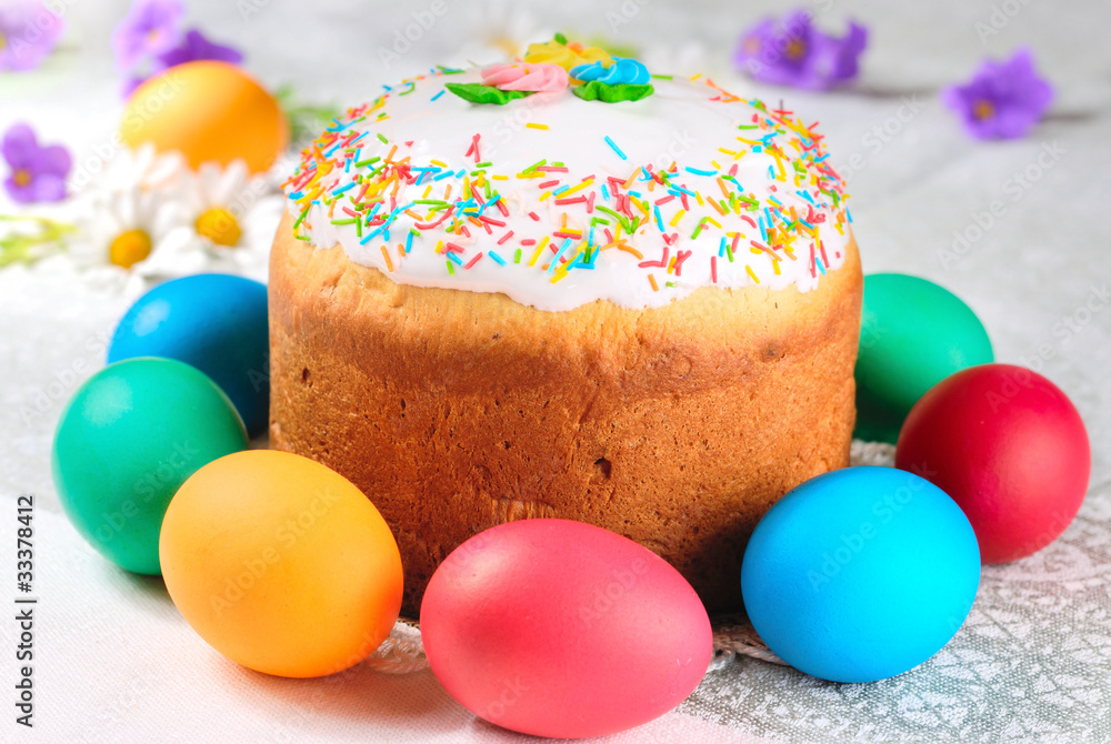 Easter eggs and cake Easter eggs and cake