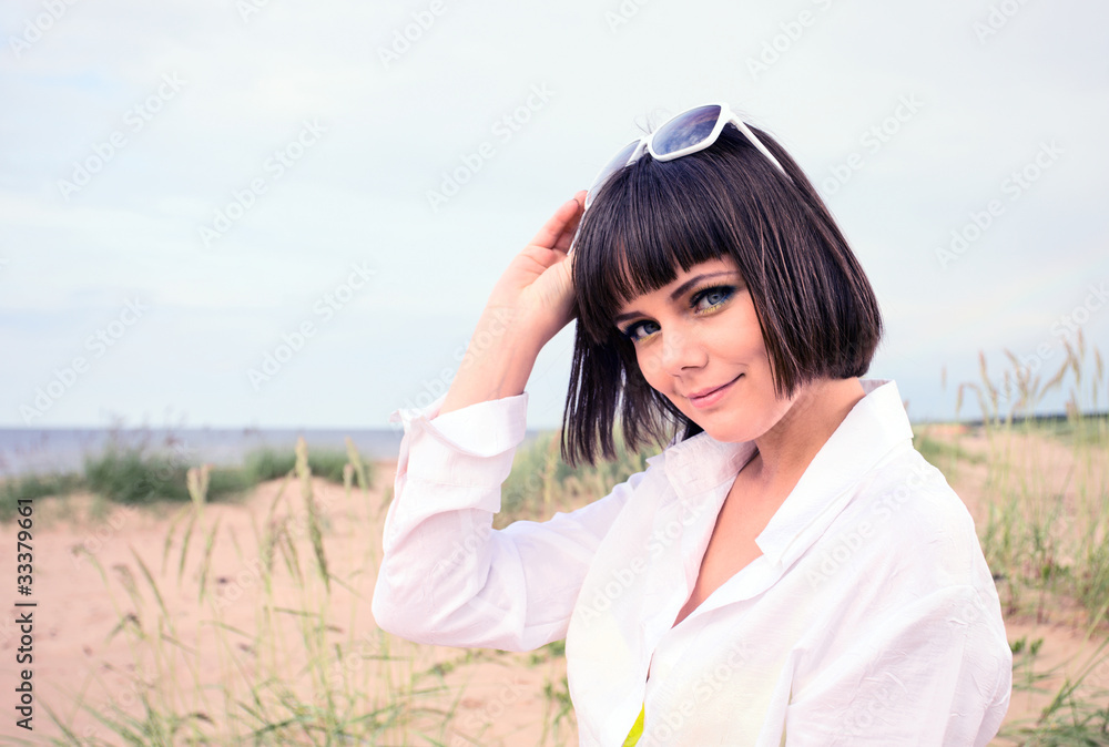 woman on a beach.
