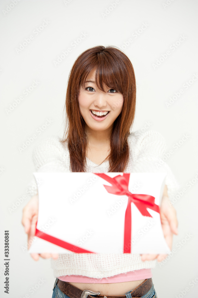 a portrait of beautiful asian woman with gift a portrait of beautiful asian woman with gift