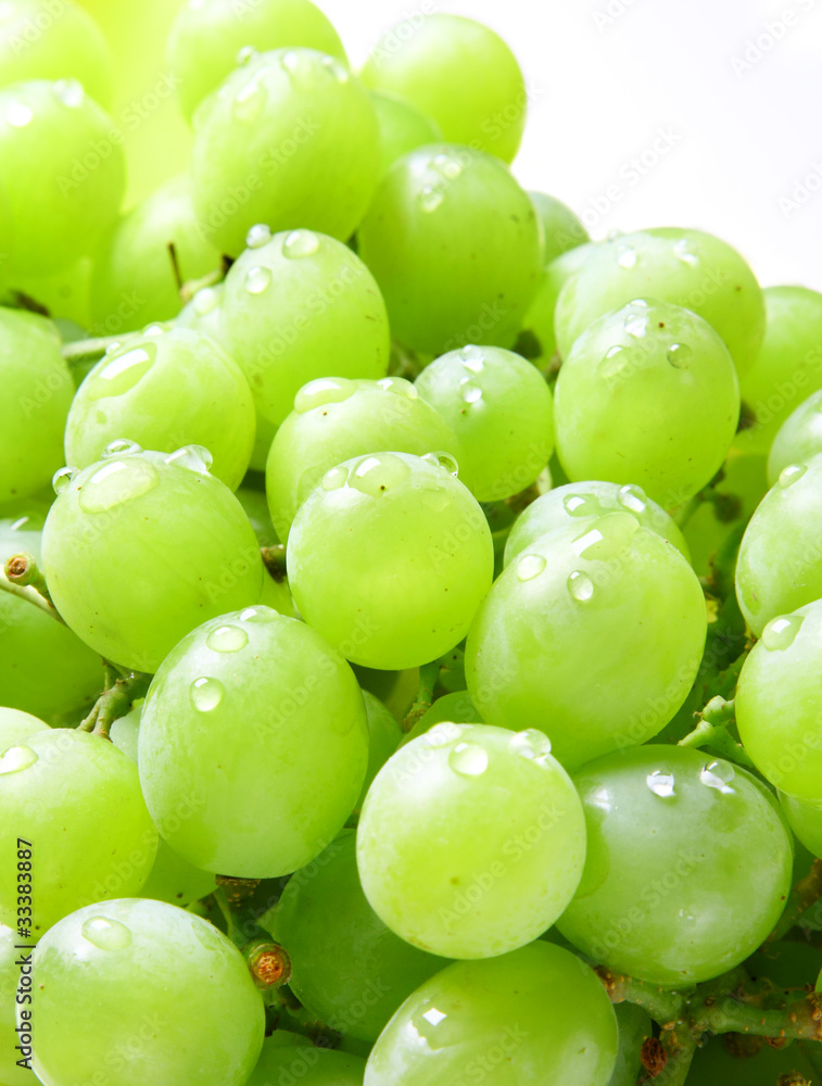 Image of green grape background with water drops Image of green grape background with water drops