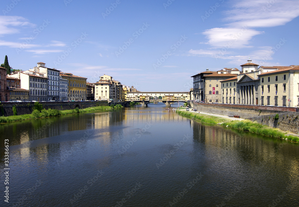 Toskana-Florenz - Fluß Arno mit der Brücke - Ponte Vecchio