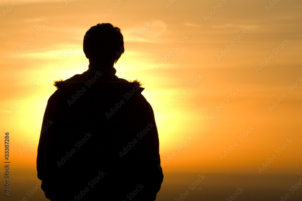 Silhouette man sunrise morning Silhouette man sunrise morning