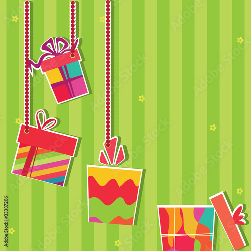 Illustration of gift boxes. Greeting card