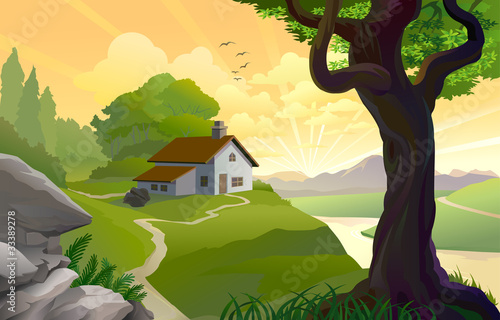 Sunrise By Beautiful Countryside