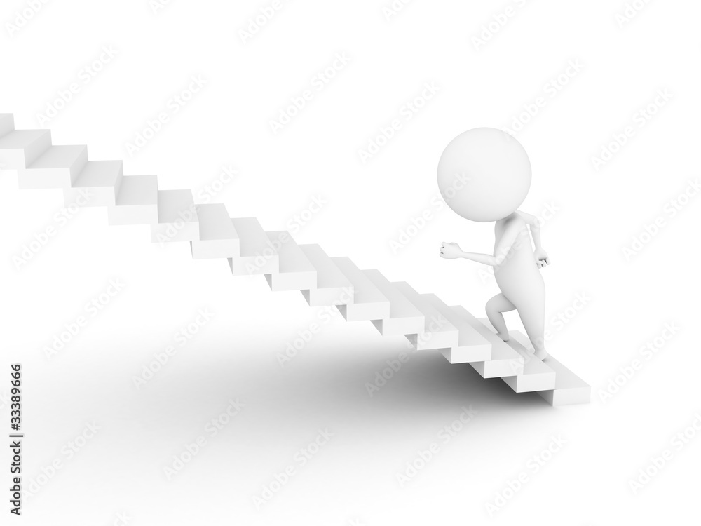 3d rendered illustration of a guy running upstairs 3d rendered illustration of a guy running upstairs