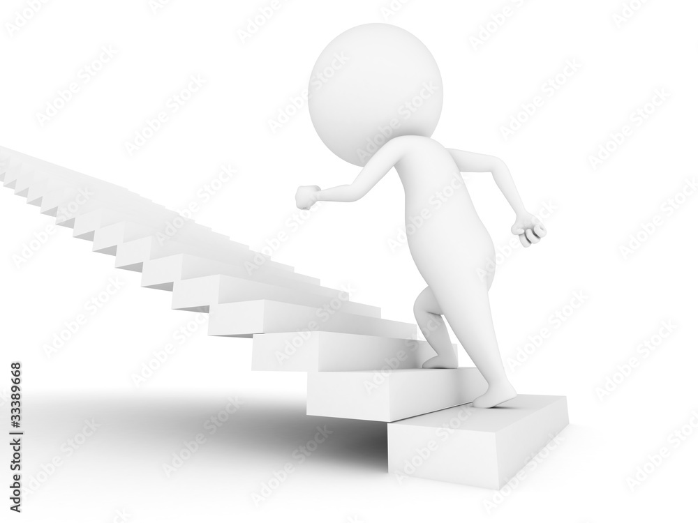 3d rendered illustration of a guy running upstairs 3d rendered illustration of a guy running upstairs