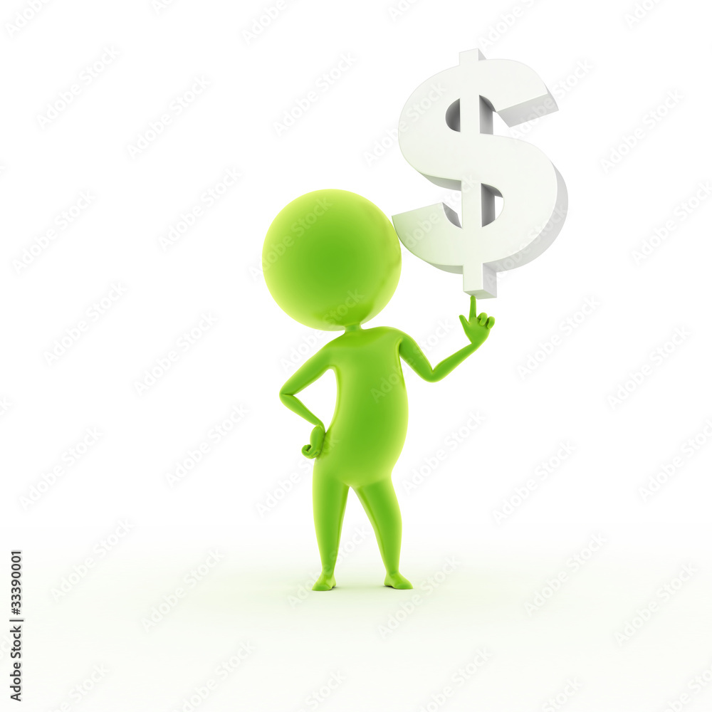 3d rendered illustration of a little guy and a dollar sign 3d rendered illustration of a little guy and a dollar sign