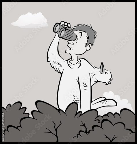 Bird Watcher costume grayscale