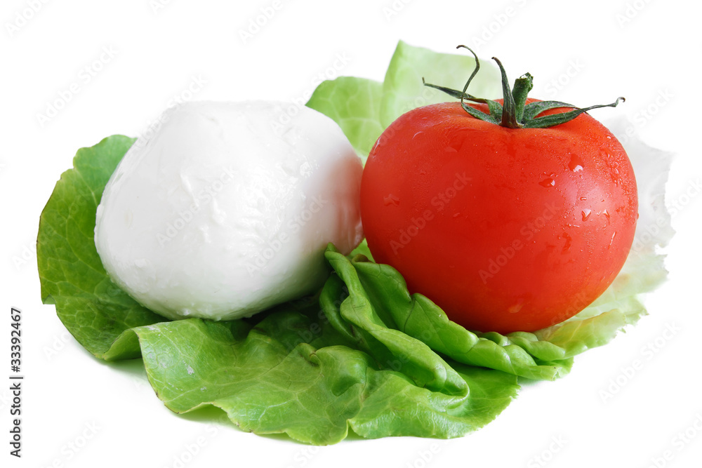 Mozzarella tomato and lettuce over white