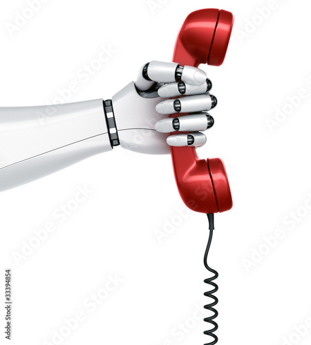 Robot hand holding telephone