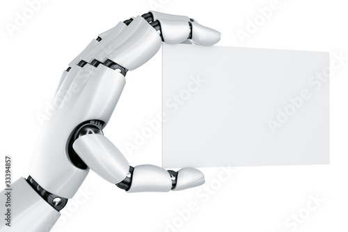 Robot hand holding a blank ...