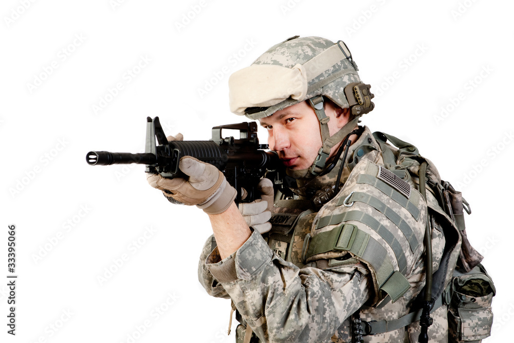Soldier with a rifle on a white background Soldier with a rifle on a white background