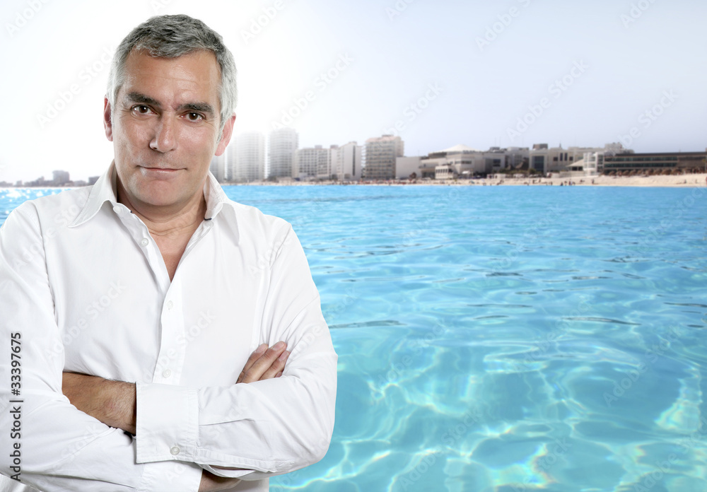 relaxed senior tourist man in tropical caribbean beach relaxed senior tourist man in tropical caribbean beach