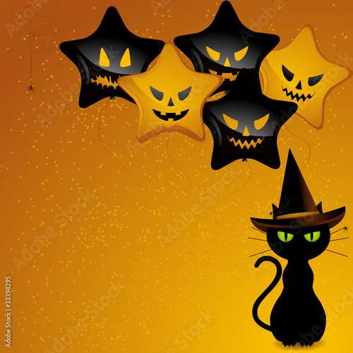 Halloween witch cat and balloonns photo