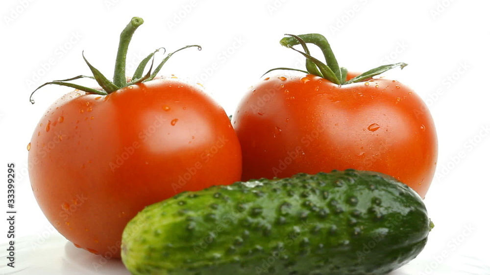 tomatoes and cucumbers on white, rotating tomatoes and cucumbers on white, rotating