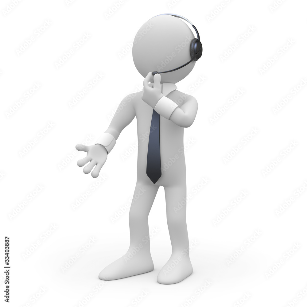 Call center operator with headphones and microphone Call center operator with headphones and microphone