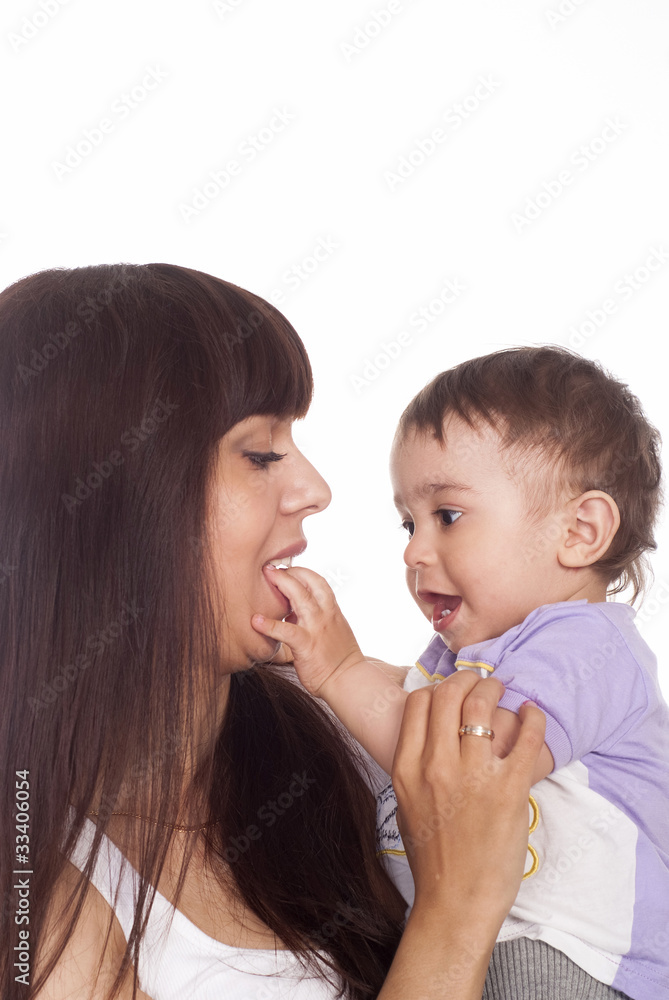 happy mom and child