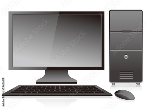 Black personal computer and monitor