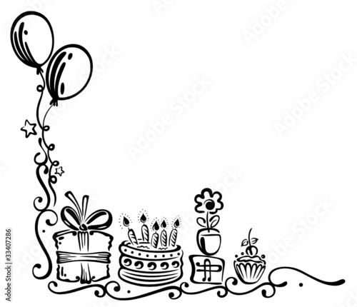 Geburtstag, Torte, Geschenke, birthday, Ranke, schwarz