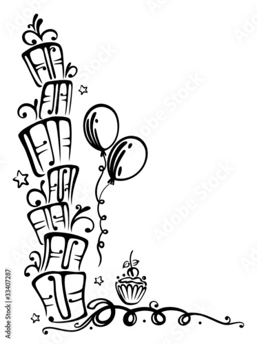 Geburtstag, Geschenke, birthday, Ranke, schwarz