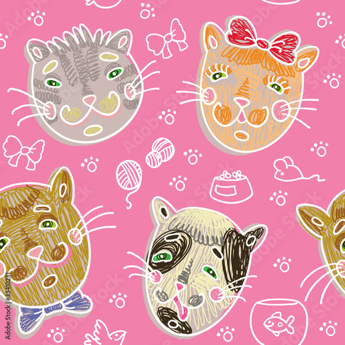 Vectir Seamless Pattern With Happy Cats.