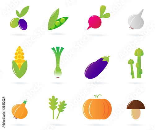 Fresh vegetable icons collection isolated on white. Vector