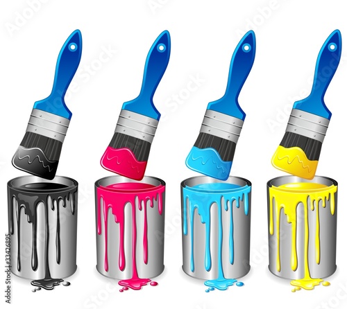 Barattolo di Vernice e Pennello-Tin of Paint and Brush-Vector