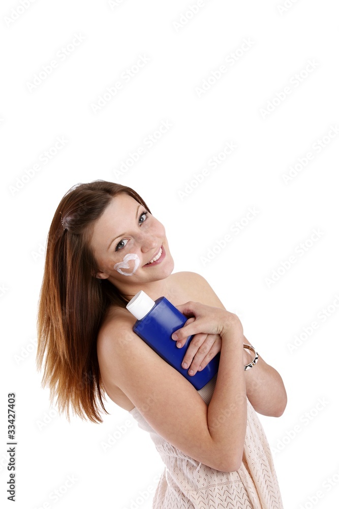 beautiful young woman with creme (white background) beautiful young woman with creme (white background)