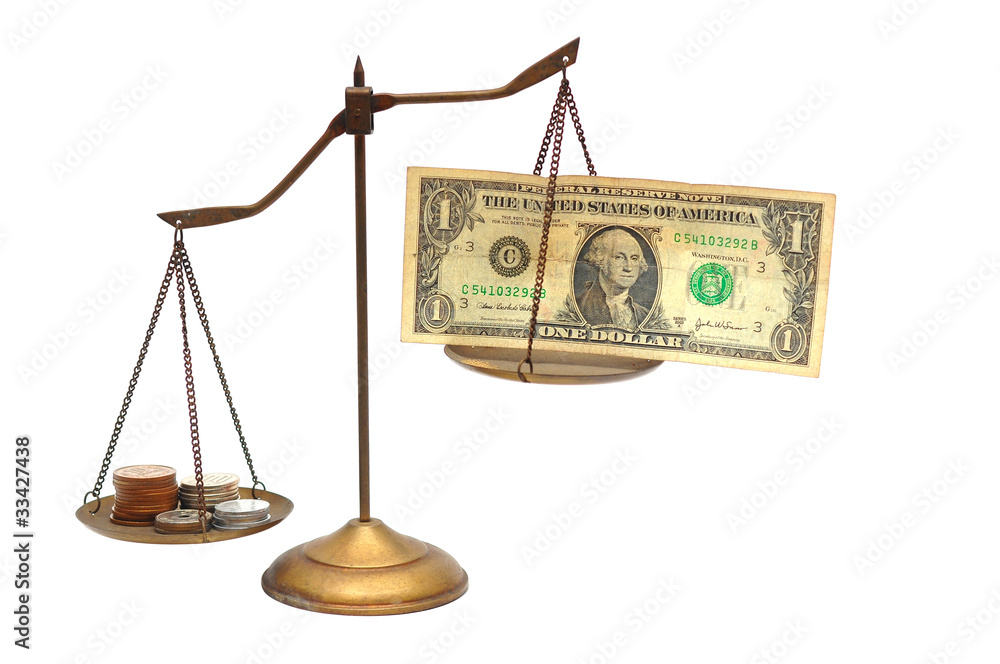 Unbalanced scales with money inflation concept Stock Photo | Adobe Stock