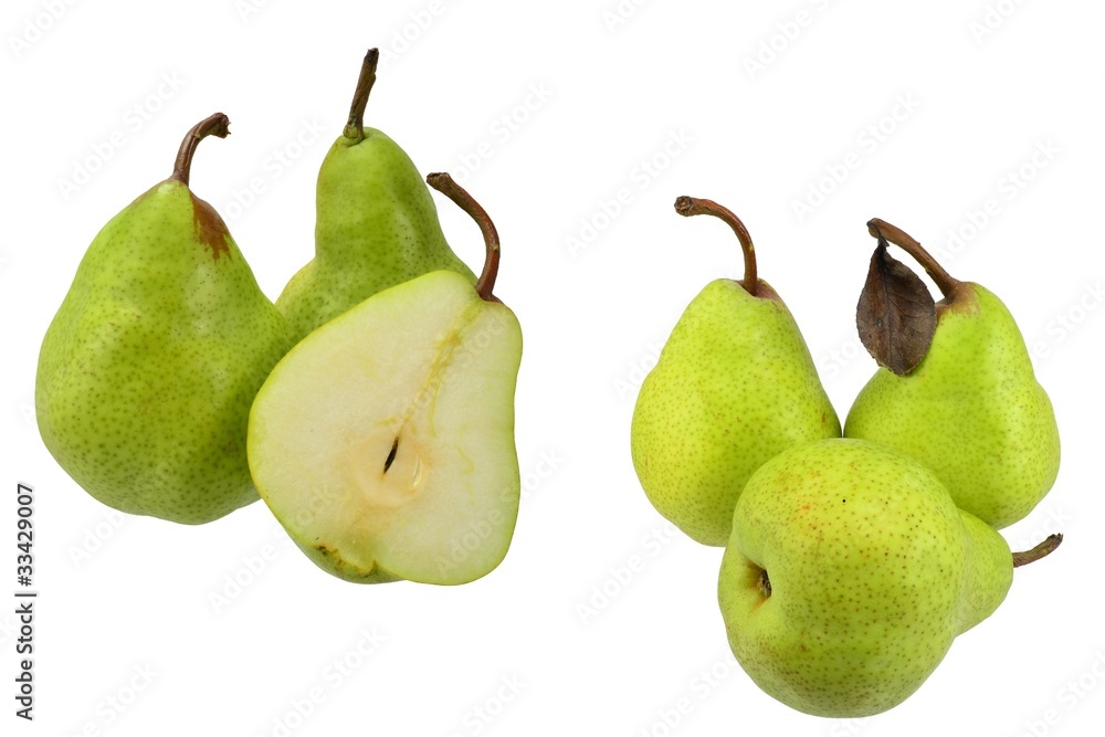 2 images of pears in a group on white background 2 images of pears in a group on white background