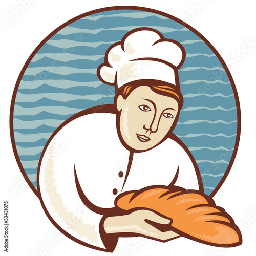 baker chef with loaf of bread retro style