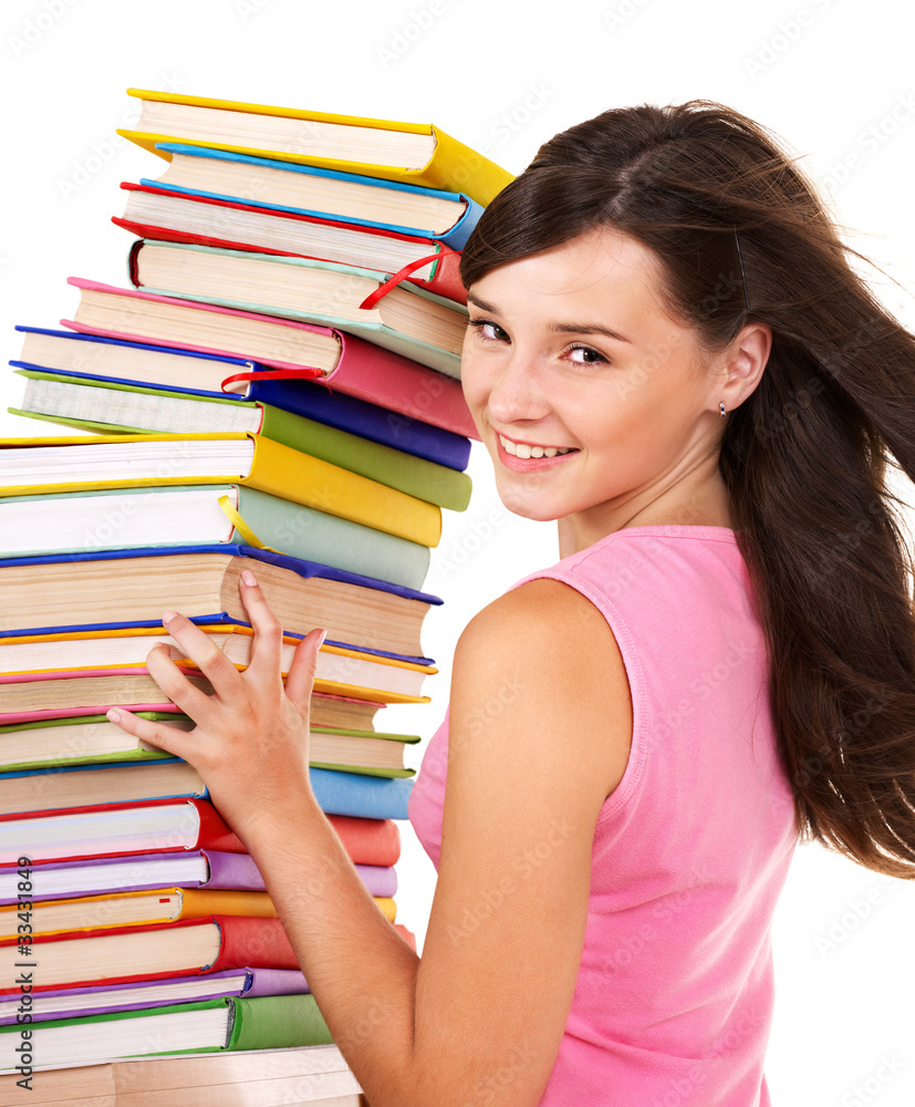 Girl with stack color book . Girl with stack color book .
