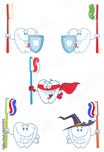 Tooth Mascot Cartoon Characters-Vector Collection