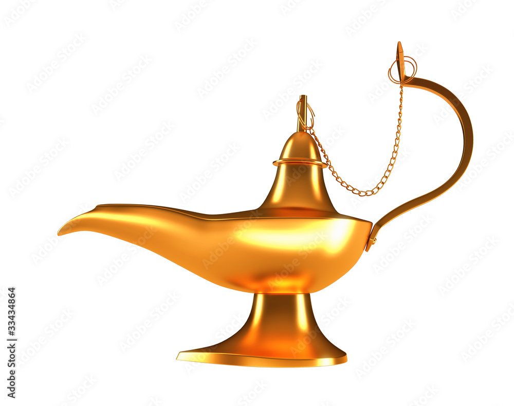 Genie golden lamp isolated on white Genie golden lamp isolated on white