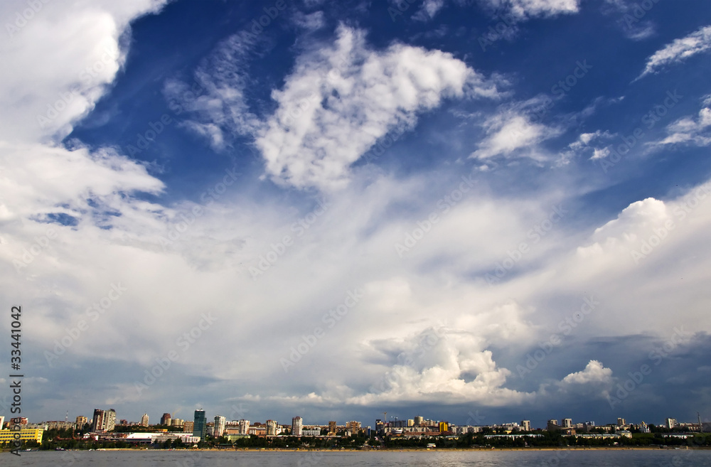 Sky with storm clouds over the port city.City Quay