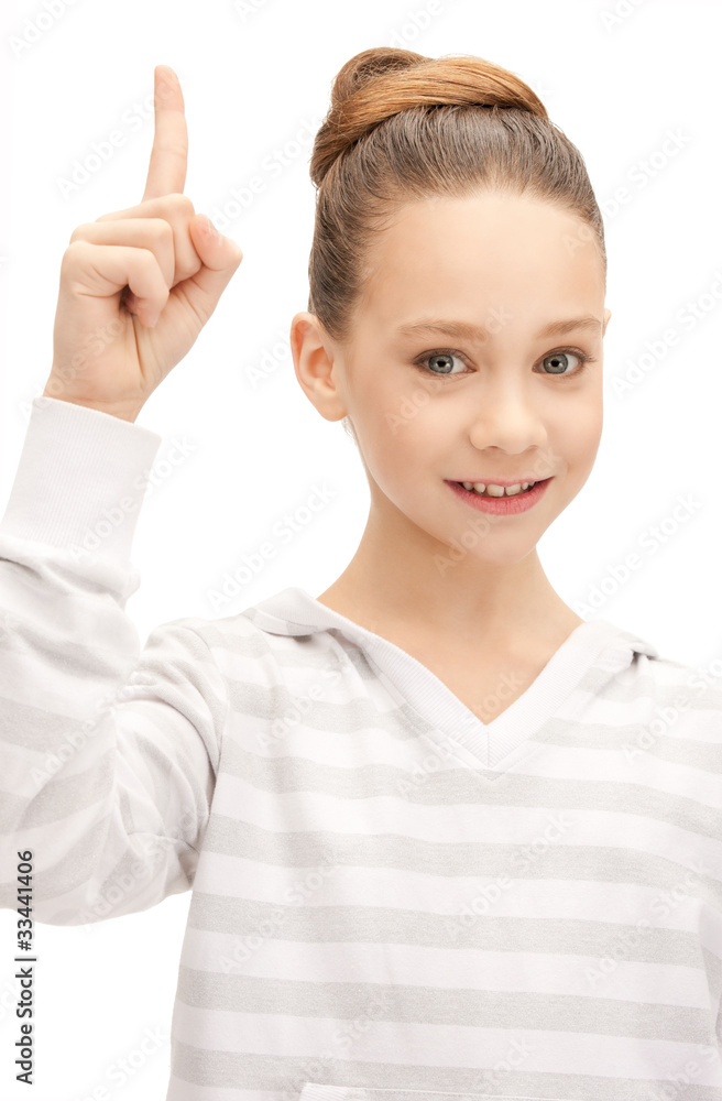 teenage girl with her finger up teenage girl with her finger up