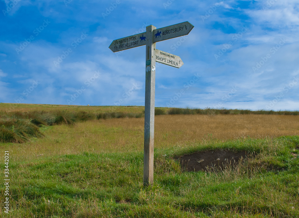 Footpath sign post in Dorset England